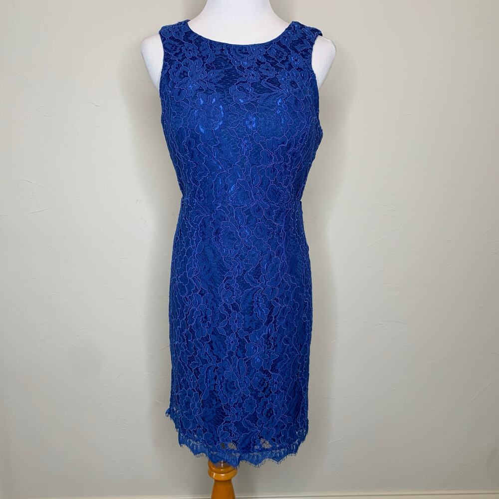 Lulus Blue Lace Fitted Sheath Body Con Dress Open Back Sz Medium